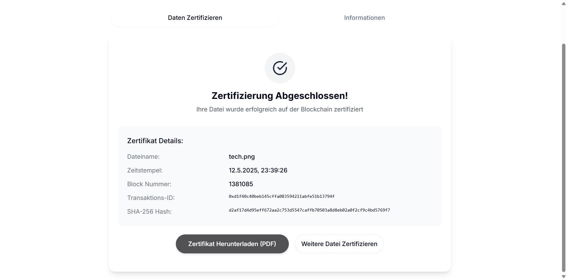 Blockchain Datenzertifizierung